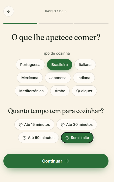 Defina o que lhe apetece cozinhar.